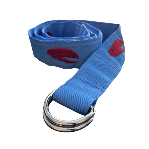 Vineyard Vines Other - Vineyard Vines Blue D-Ring Belt with Red Lobster Claw Embroidery SZ L